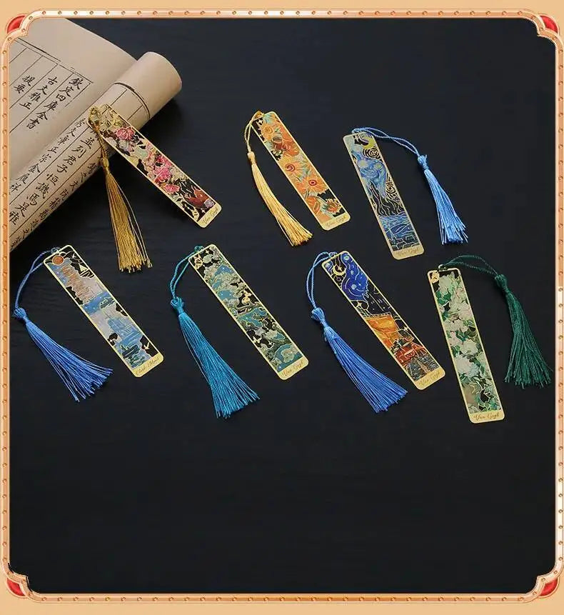 1-6-12 Pcs Creative Metal Book Mark Vintage Oil Painting Bookmark Office School Supplies Funny Gift Stationery Items