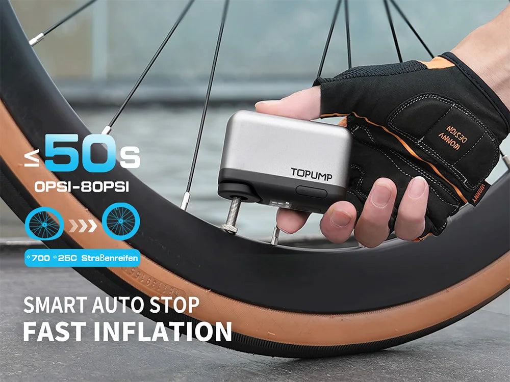 TOPUMP TB2 PRO Mini Portable Electric Pump for Bike Cordless Tire Inflator 120PSI Max 450mAh Battery with Screen Fast Charging