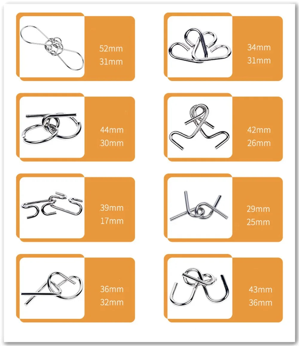 8 Pcs Metal Wire Puzzle Set, Brain Teaser IQ Logic Games for Adults, Challenging Montessori Mind Puzzles for Focus & Skill Train