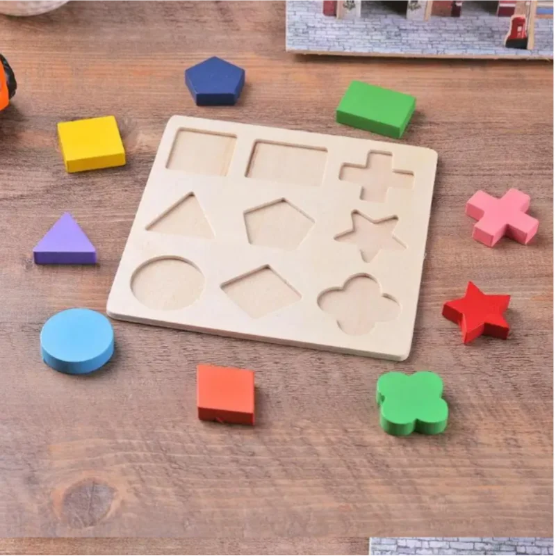 Wooden Geometric Blocks Montessori Puzzle Shape Sorting Math Early Educational Learning Toy for Toddlers Baby Cognitive Training