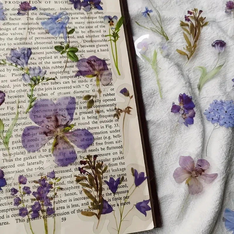 🌿 Set de 40 Stickers de Plantas y Flores Naturales 🌸 Adhesivos Transparentes para Scrapbook, Manualidades, Decoración de Vasos y Proyectos DIY ✂️