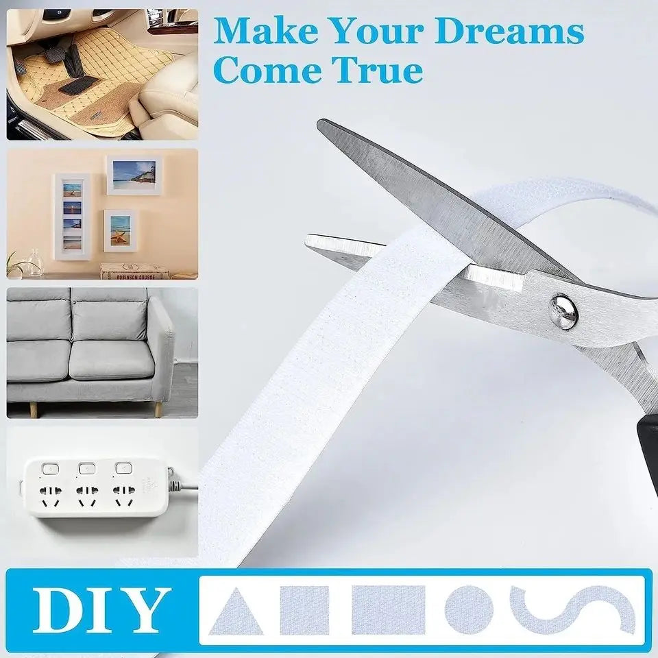 1/2/5M 20-50mm White Strong Self Adhesive Fastener Hook and Loop Strips with Glue Double-Side Mounting Tapes for DIY Craft