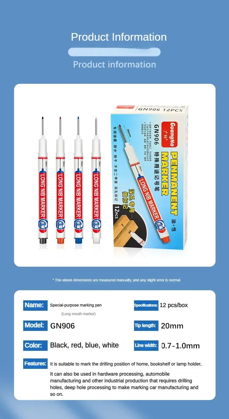 4-80Pcs 2cm Waterproof Long Head Markers Deep Hole Marker Pen for Metal Carpenter Red/Black/Blue/Green Ink Woodworking Tools