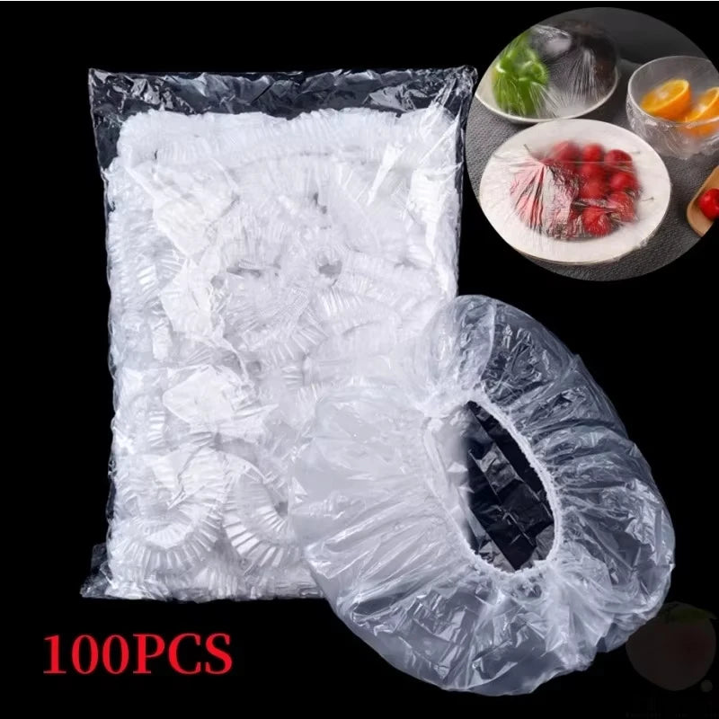 100pcs Disposable Food Covers Elastic Plastic Storage Bags Food Grade Fresh Keeping Cover for Bowls Plates Kitchen