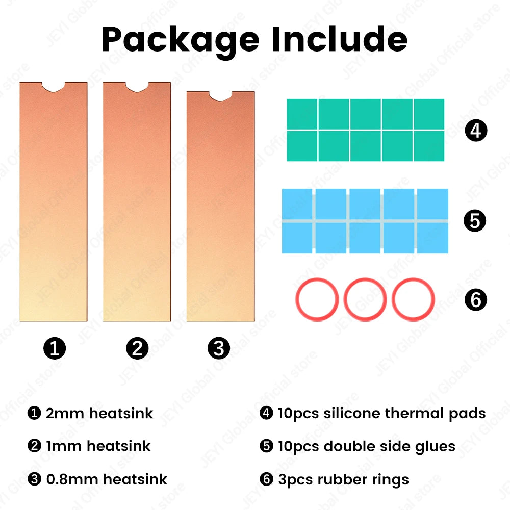 Clearance_JEYI Copper M.2 HeatSink, 3pcs 2280 SSD Copper Cooler Solid State Disk Radiator with Thermal Silicone Pad for Laptop D