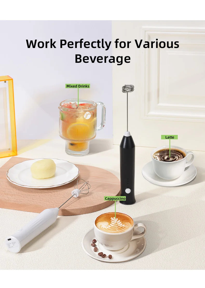 Espumador de Leche Eléctrico Inalámbrico con Carga USB Tipo C – Batidor de Mano de Acero Inoxidable ☕️🥛