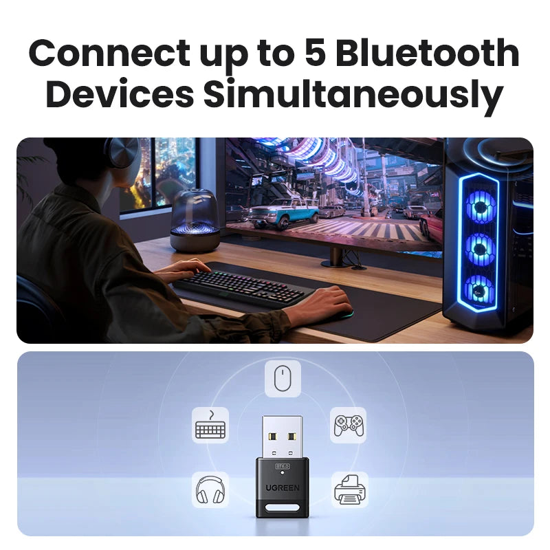 USB Bluetooth Adapter, Bluetooth 6.0 Dongle for PC Windows 11/10/8.1, Receiver & Transmitter for Keyboard/Mouse
