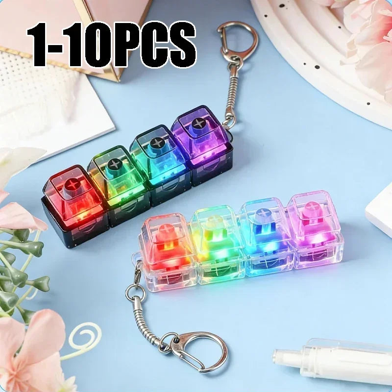 Portable LED Keyboard Keychain Click Button Stress Reliever Cute Desk Accessory for Office Anxiety Relief Fun Gadget Idea Amagi