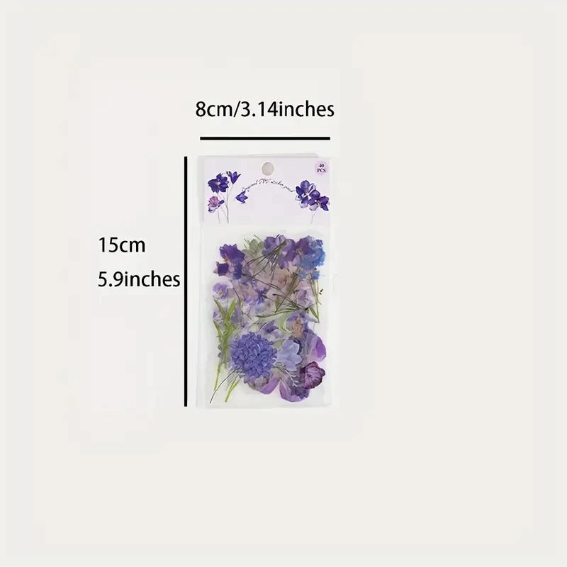🌿 Set de 40 Stickers de Plantas y Flores Naturales 🌸 Adhesivos Transparentes para Scrapbook, Manualidades, Decoración de Vasos y Proyectos DIY ✂️