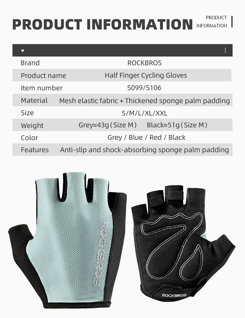 ROCKBROS Bike Gloves Half Finger Summer Breathable Anti-slip SBR Pad Shockproof MTB Road Bicycle Gloves Cycling Shorts Gloves
