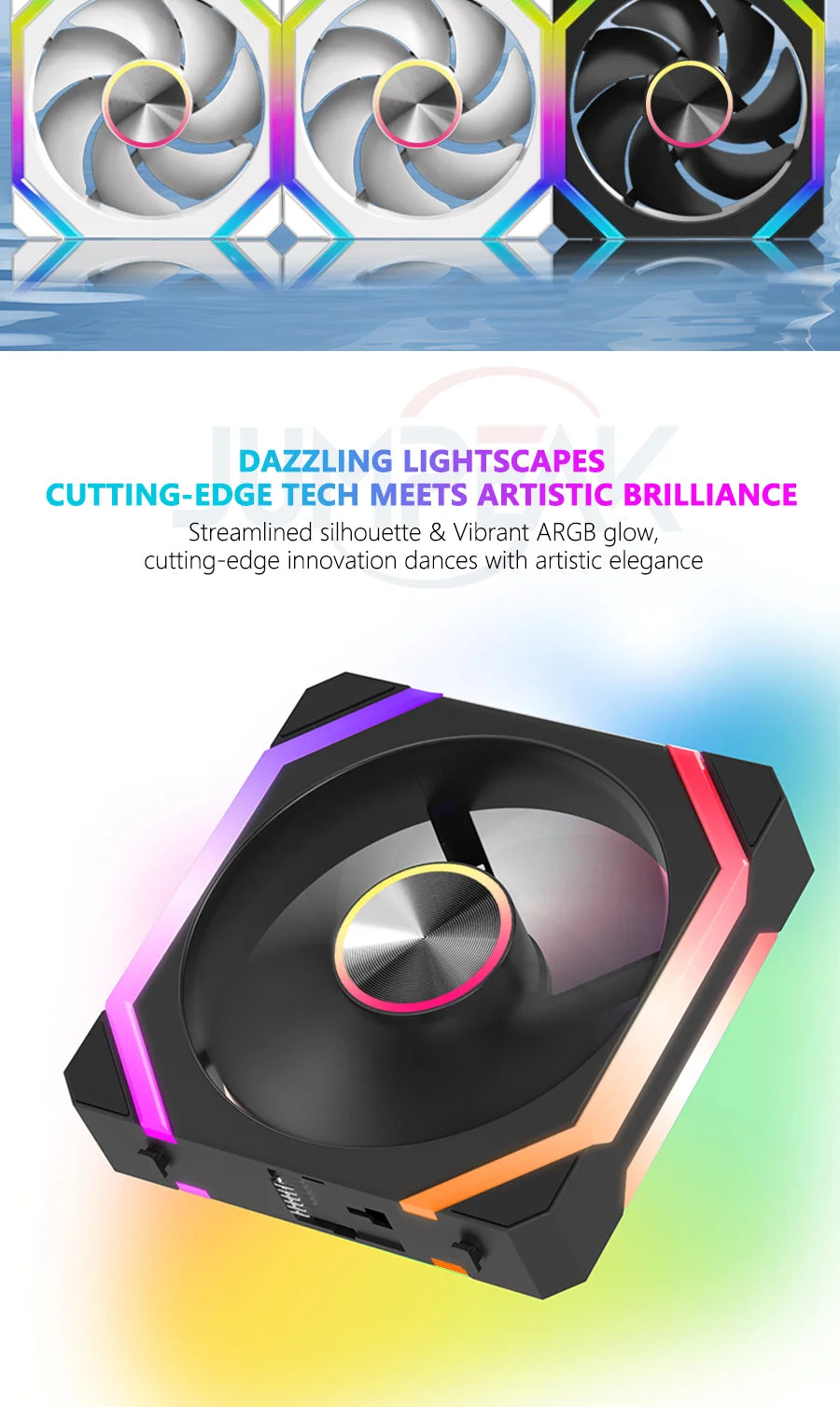 JUMPEAK HS120 Halo ARGB Cooling Fan 360mm 240mm Modular Stackable Splicing 120mm RGB Fans Kit For Gaming PC Case Water Cooler