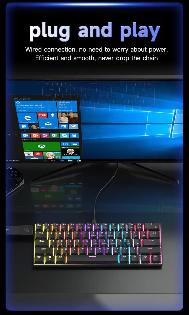AJAZZ NK61 Wired Mechanical Gaming Keyboard, Supports Full-Key Hot-Swapping, Suitable for Both Office Work and Gaming