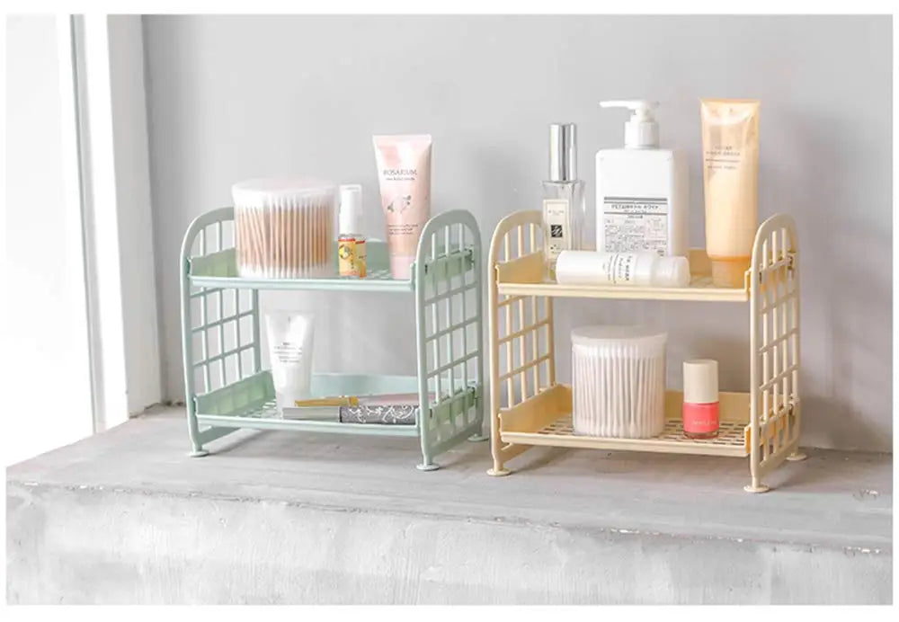 2-Tier Multifunctional Plastic Shelf Makeup Organizer for Skincare Office Kitchen Bedroom Bathroom Two Layer Hollow Storage Rack