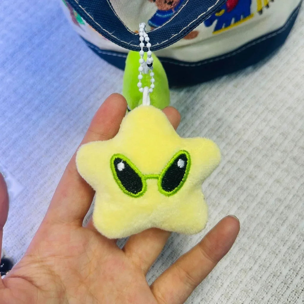 1/2Pcs Cartoon Plush Alien Keychain Cute Handbag Backpack Fluffy Car Phone Strap Accessory Gifts Kawaii Decor Star Doll Keyrings