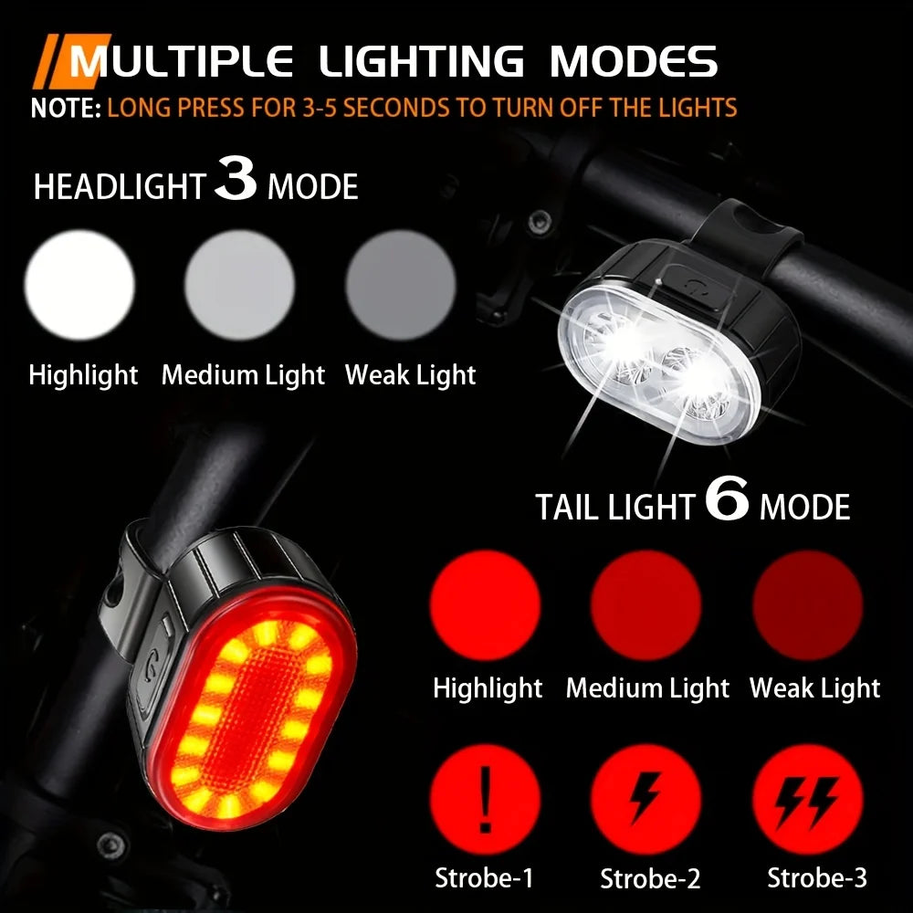 Rechargeable Bicycle Lights Bike Safety Warning Lamp Outdoor Waterproof Cycling Flashlight For Mountain And Road Bikes