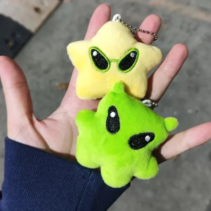 1/2Pcs Cartoon Plush Alien Keychain Cute Handbag Backpack Fluffy Car Phone Strap Accessory Gifts Kawaii Decor Star Doll Keyrings