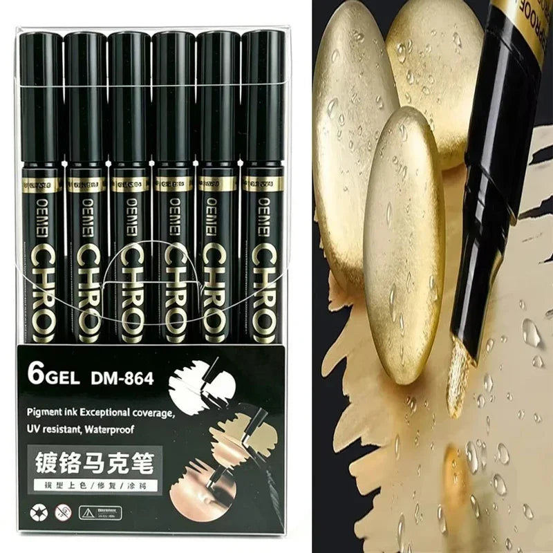 1/3/5/12pcs Chrome Mirror Marker Pen Set Waterproof Ink DIY Reflective Paint Pen Gold Silver Marker Model Painting Art Marker