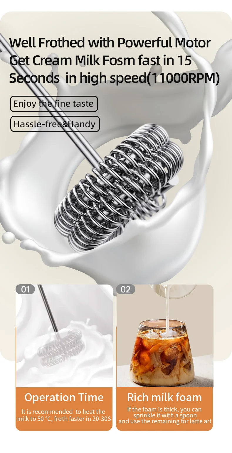 Espumador de Leche Eléctrico Inalámbrico con Carga USB Tipo C – Batidor de Mano de Acero Inoxidable ☕️🥛
