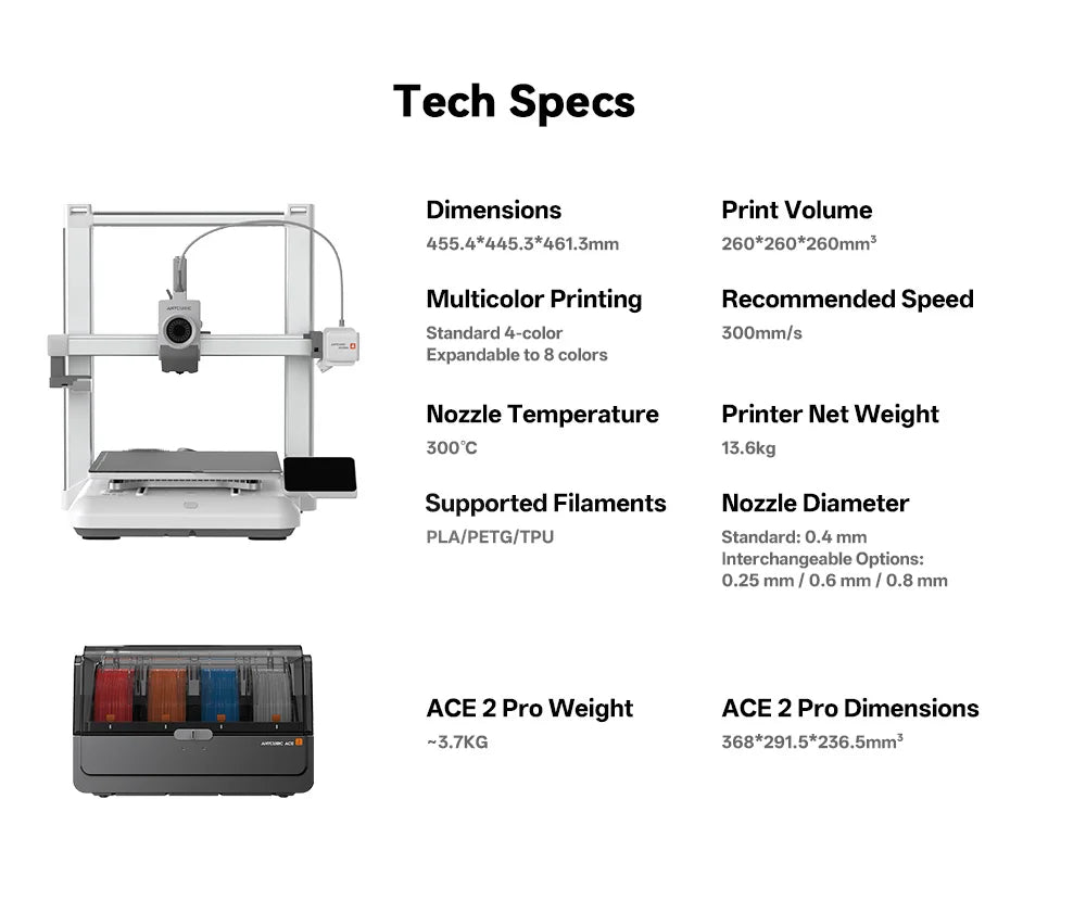 ANYCUBIC Kobra 4/Kobra 4 Combo 600mm/s Fast Printing Multi-Color 3D Printer Up to 8 Colors ACE 2 Pro Filament Drying APP Control FDM 3D Printer