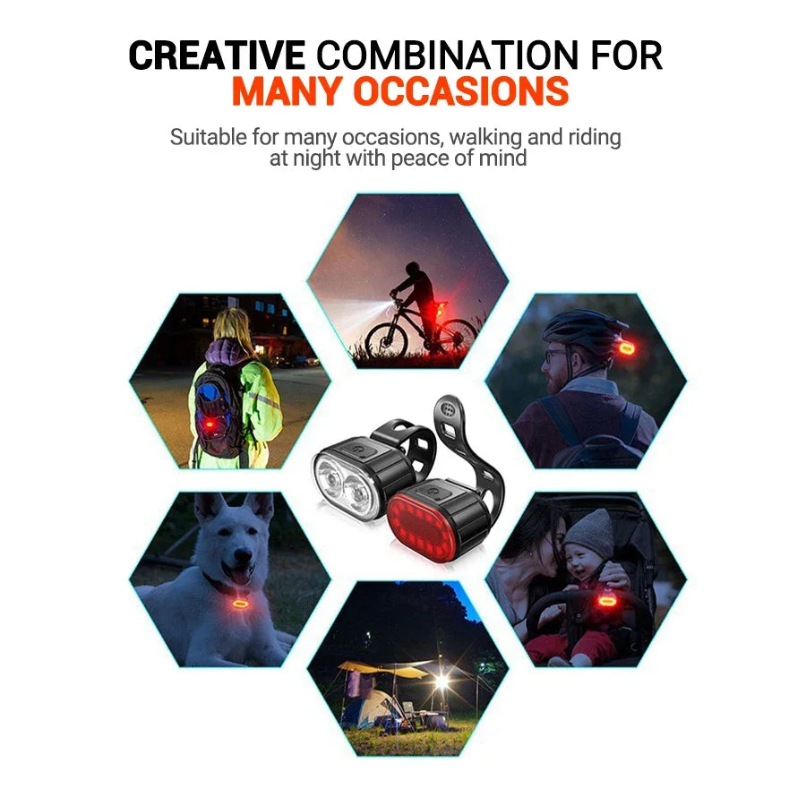 Rechargeable Bicycle Lights Bike Safety Warning Lamp Outdoor Waterproof Cycling Flashlight For Mountain And Road Bikes