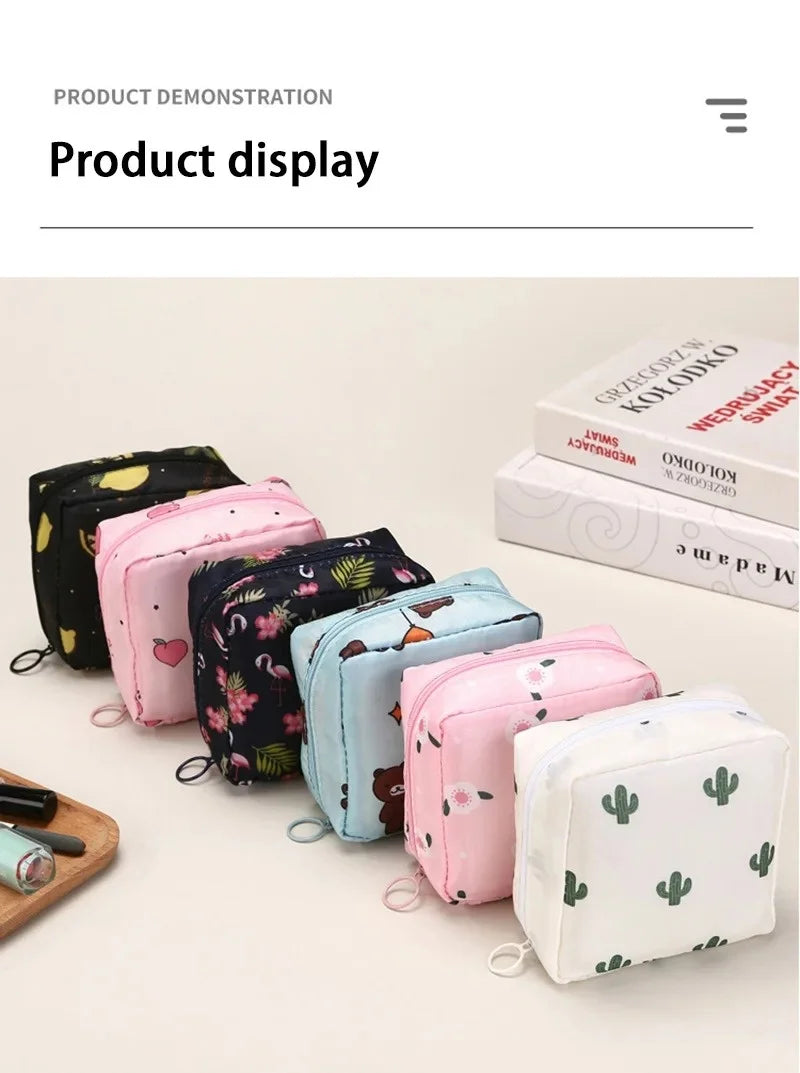 Cartoon Pattern Sanitary Napkin Bag Women Sanitary Napkin Tampon Storage Bag Portable Waterproof Multifunction Organizer Pouch
