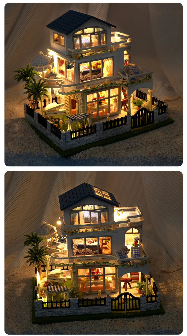 Diy Mini Wooden Dollhouse  Furniture Light Kit Doll House Casa Miniature Accessories Handmade Wooden Toys Birthday Gifts 2015New