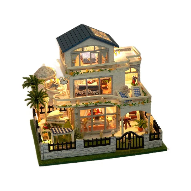 Diy Mini Wooden Dollhouse  Furniture Light Kit Doll House Casa Miniature Accessories Handmade Wooden Toys Birthday Gifts 2015New