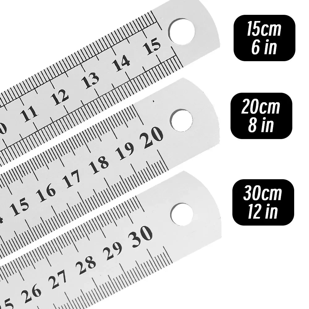 10Pcs Stainless Steel Straight Ruler, 15-30cm Double Sided Metric Scale, Precision Metal Measuring Tool for Engineering Drawing