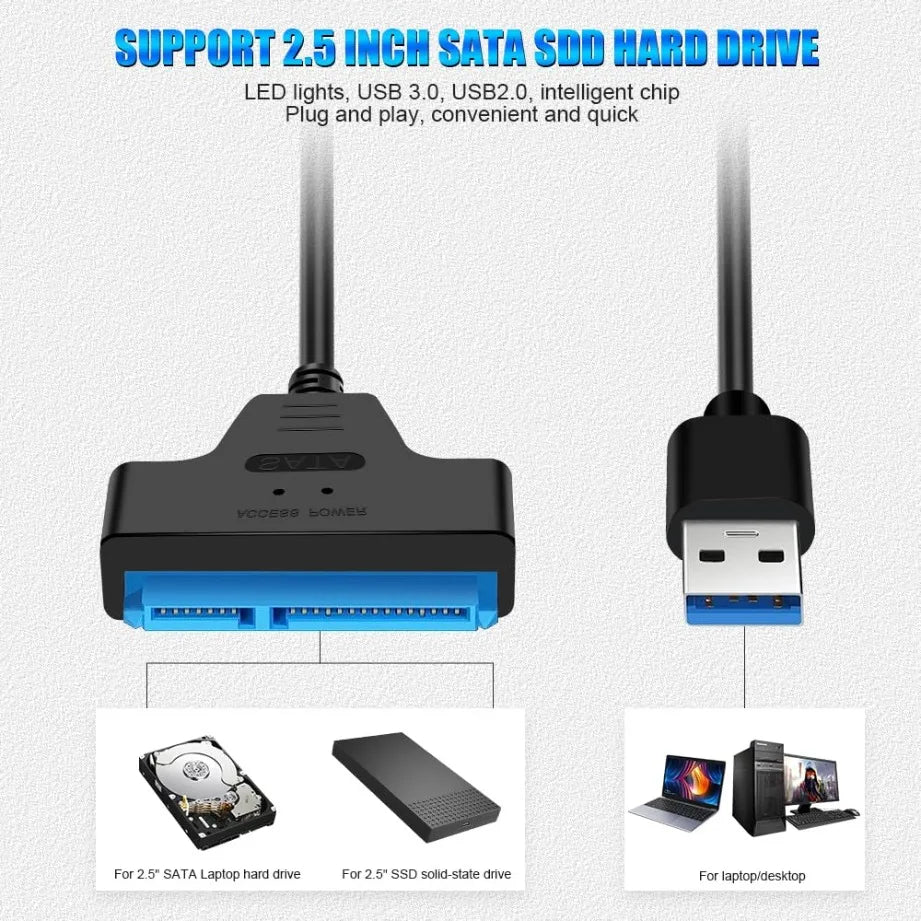 USB SATA Cable SATA To USB 3.0 / 2.0 /TYPE-C Adapter Support 2.5Inch External SSD HDD Hard Drive 22 Pin Sata Cable Adapter