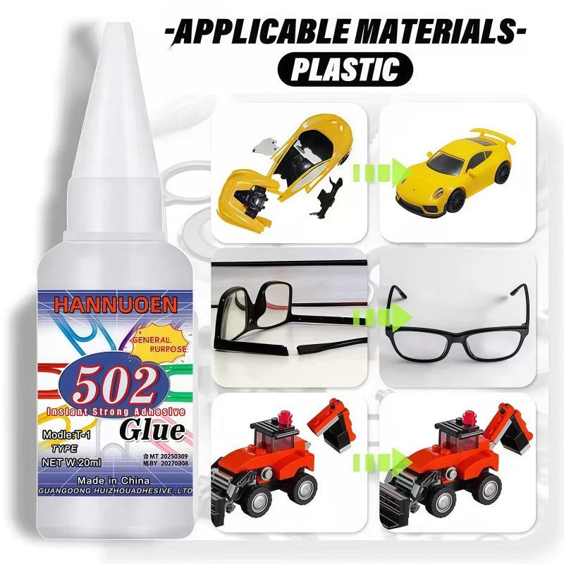502 super strong quick-drying adhesive, professionally used for daily repair of toy plastics, is white, transparent and odorless