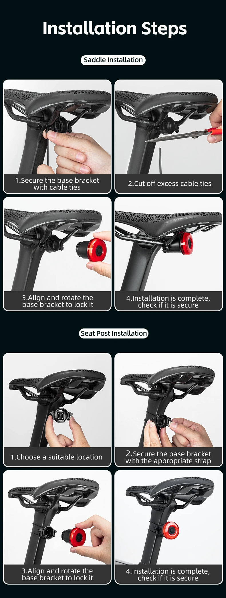 ROCKBROS Smart Bike Tail Light Bicycle Rear Lights IPX6 Waterproof Bike Lights for Night Riding with Type C Rechargeable