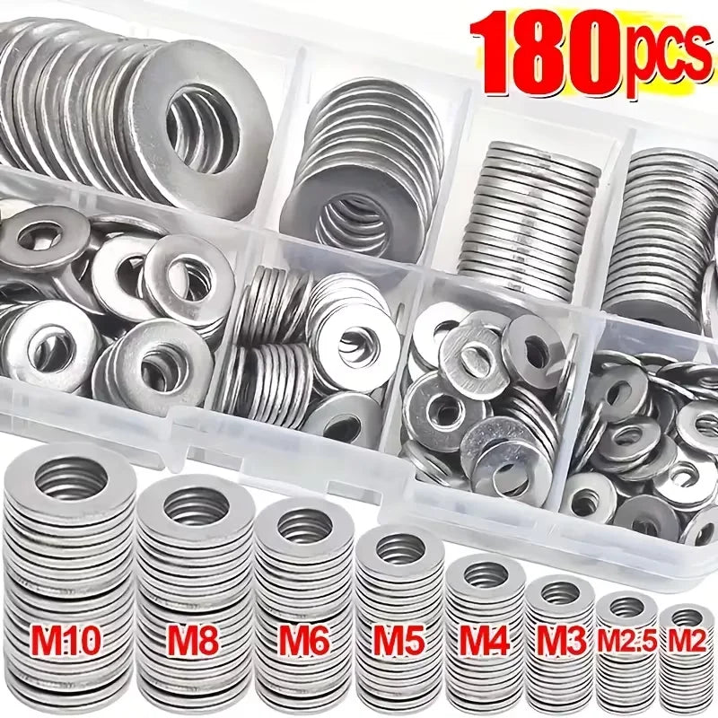 Stainless Steel Flat Washer Assortment Kit (M2, M2.5, M3, M4, M5, M6, M8, M10) - Suitable for Home Decorations& Factory Repairs
