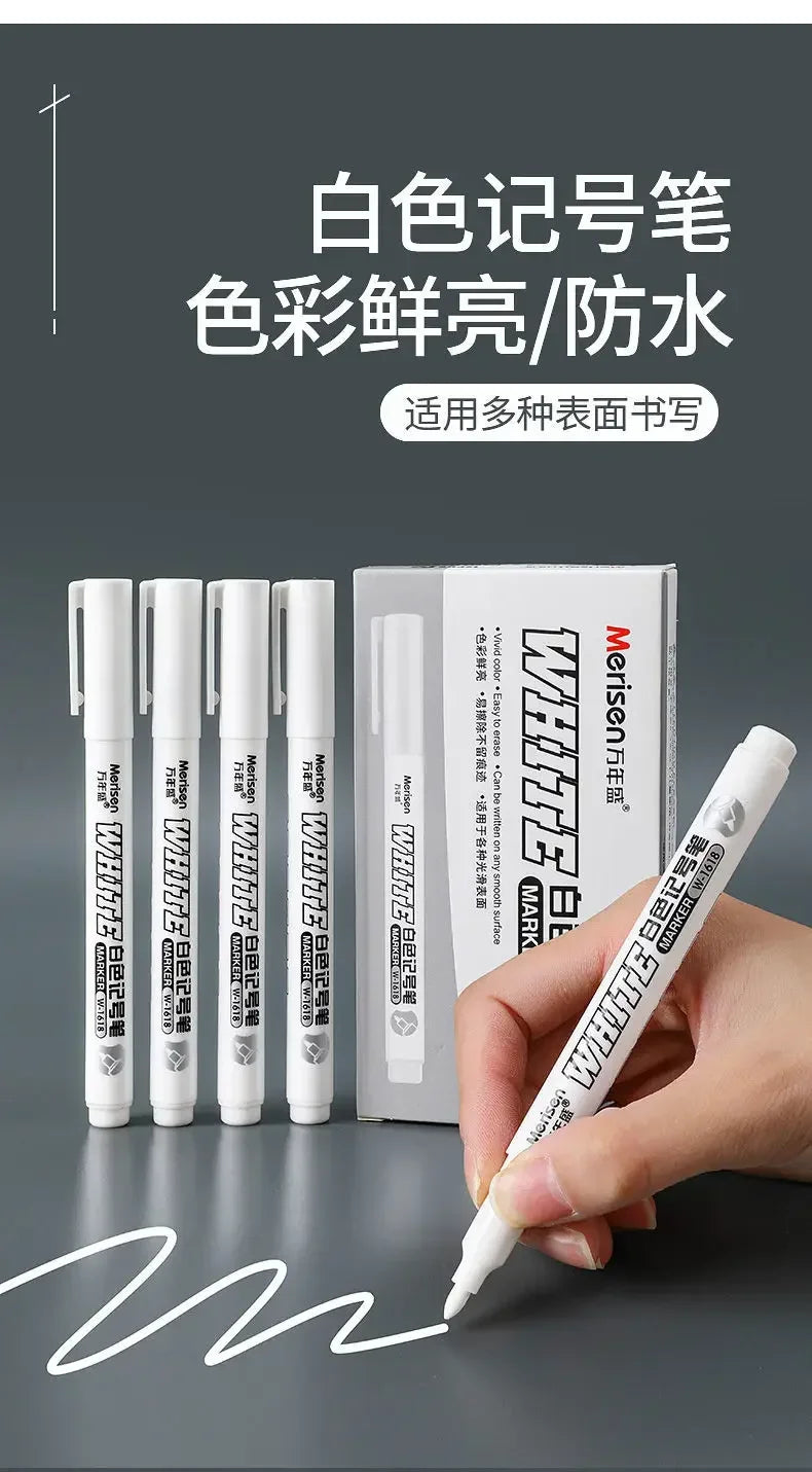 Waterproof White Paint Markers, 2mm Bold Tip White Marker Pens for DIY Graffiti, Student Writing & Drawing Stationery, Multiple