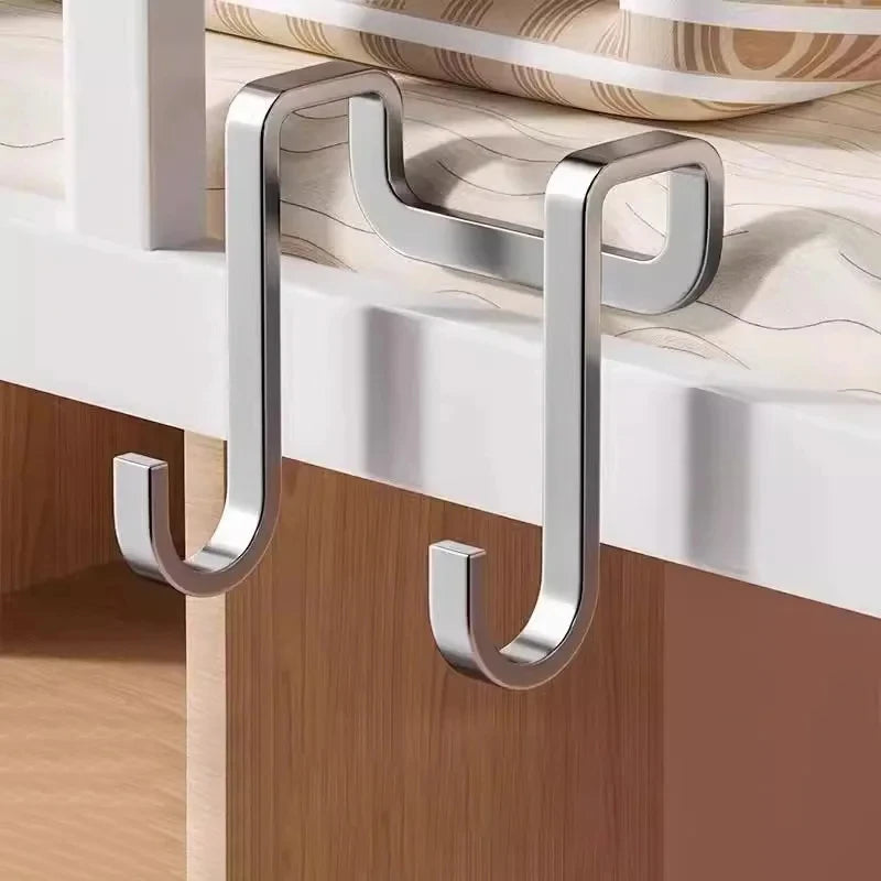 1PC Punch Free S Shape Stainless Steel Door Hook Double Hanger Wall Mount Coat Towel Storage Organizer Hook