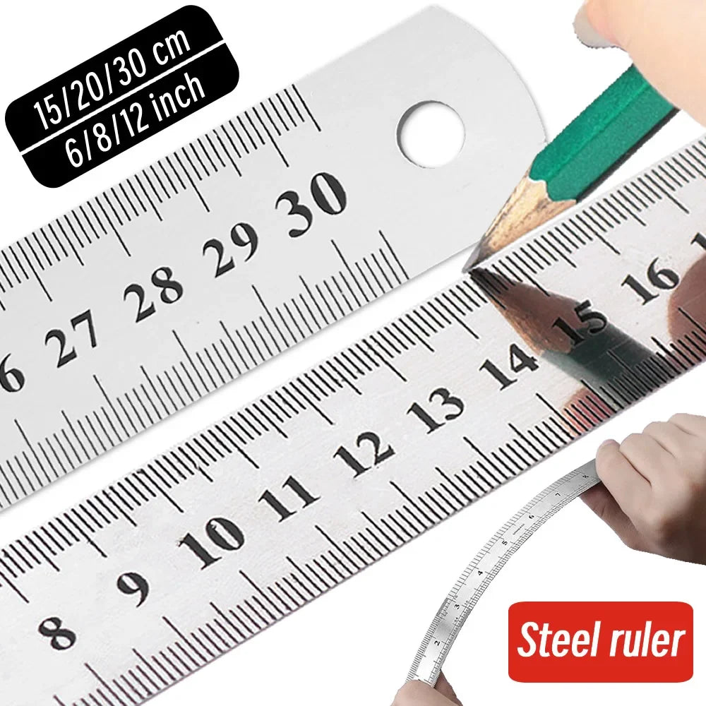 10Pcs Stainless Steel Straight Ruler, 15-30cm Double Sided Metric Scale, Precision Metal Measuring Tool for Engineering Drawing