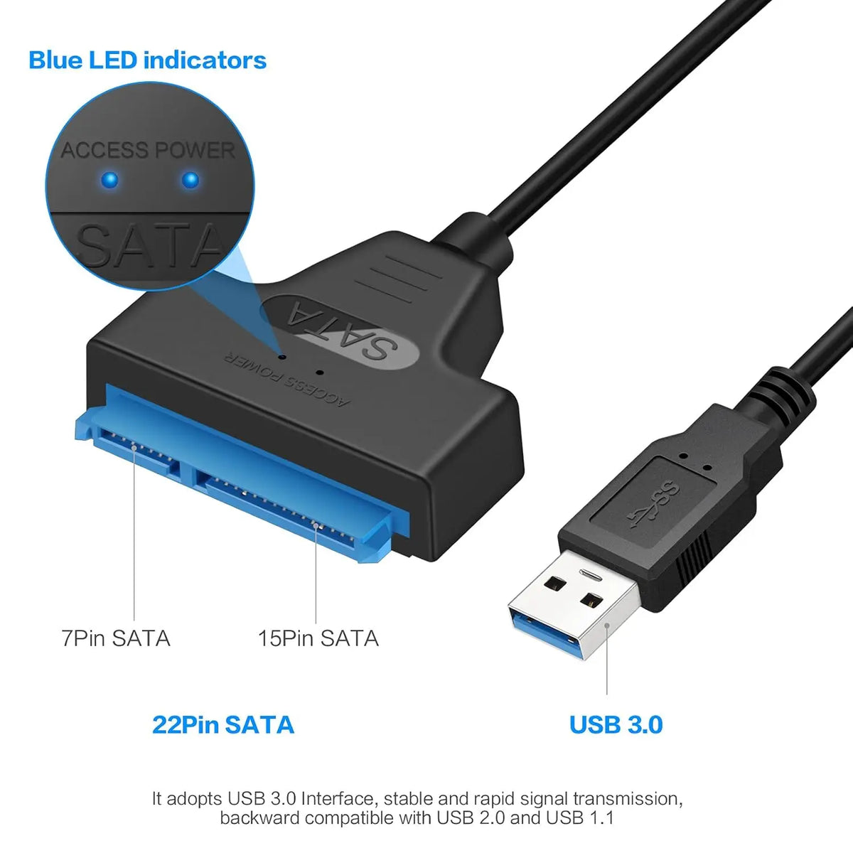 LccKaa SATA To USB 3.0 / 2.0/Type-C Cable for 2.5 Inch External HDD SSD Hard Disk Drive SATA 3 22 Pin Adapter USB SATA Converter