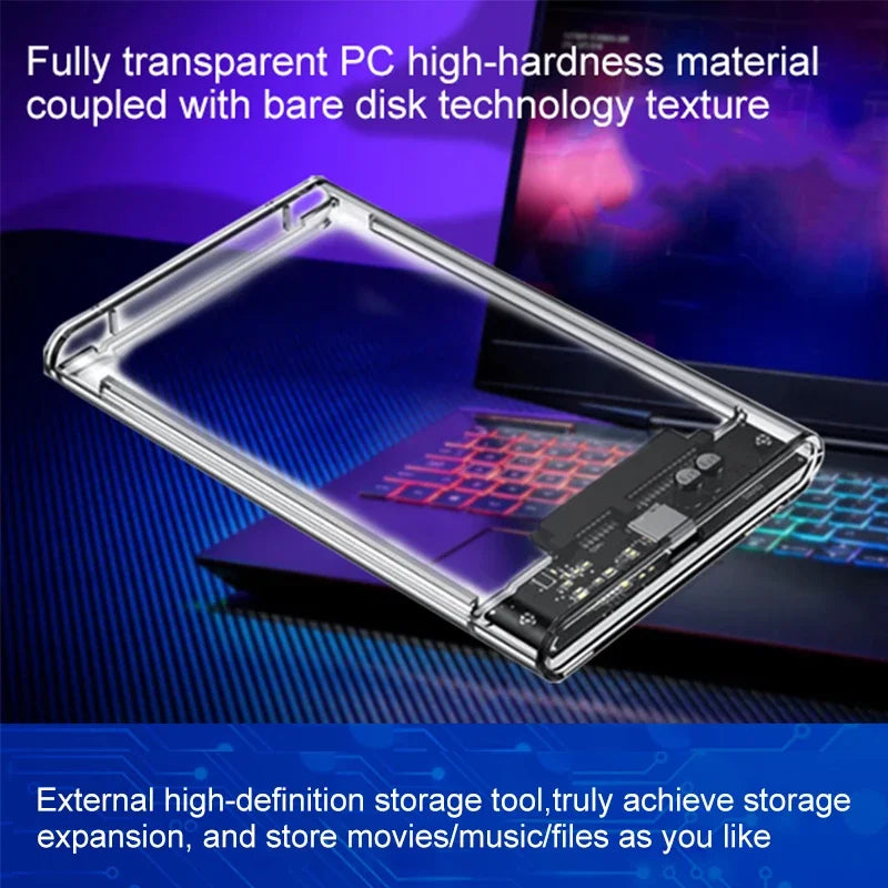 Transparent 2.5 Inch SATA Hard Drive Enclosure, USB3.0/3.1 5Gbps High Speed Portable External HDD SSD Storage Case