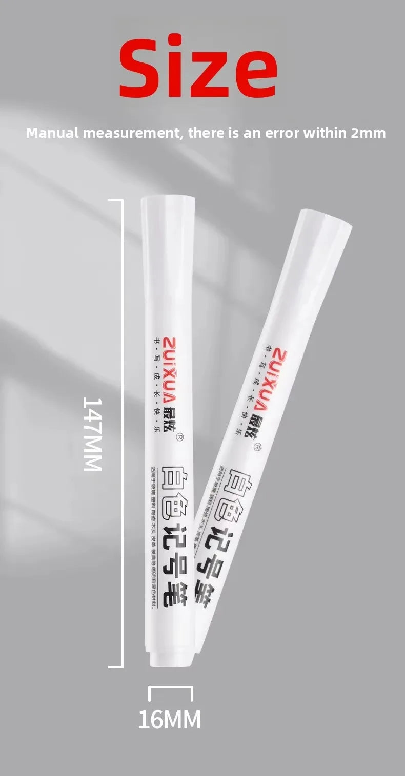1Pc White Marker Pens 2.0mm Oily Waterproof White Gel Pen DIY Graffiti Sketching Markers Stationery Wrting School Supplies