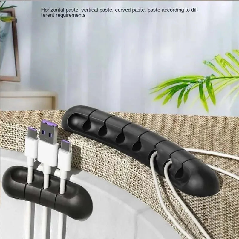 Self-Adhesive Power Cord Manager Fixed Chuck Plug Mouse Cable Headset Winder Mobile Phone Data Cable Card Silicone Desktop