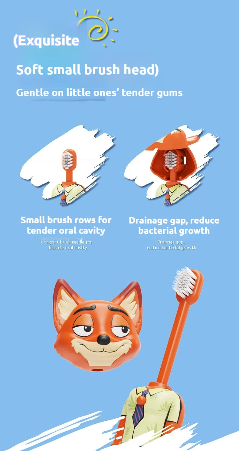 Cartoon Zootopia 2 Kids Toothbrush Transformable Retractable Soft Bristle Nick Judy Portable Design For Toddlers Oral Care Brush