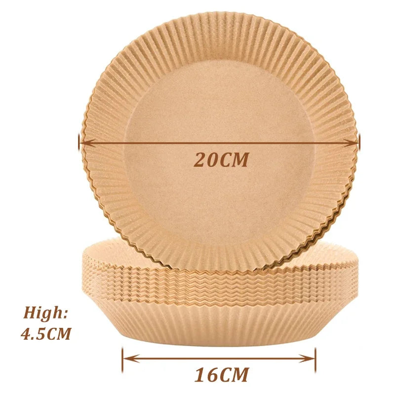 🍟 Papel Desechable Antiadherente para Freidora de Aire | 🧁 Moldes Redondos para Hornear | 🔥 Resistentes a la Grasa | 📦 Paquetes de 50 o 100 Piezas