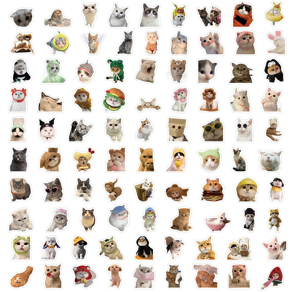 10/50/100pcs Funny Cat Stickers Cartoon Cute Decals Toy Stationery Guitar Phone Bicycle Laptop Luggage Car Graffiti Kids Sticker