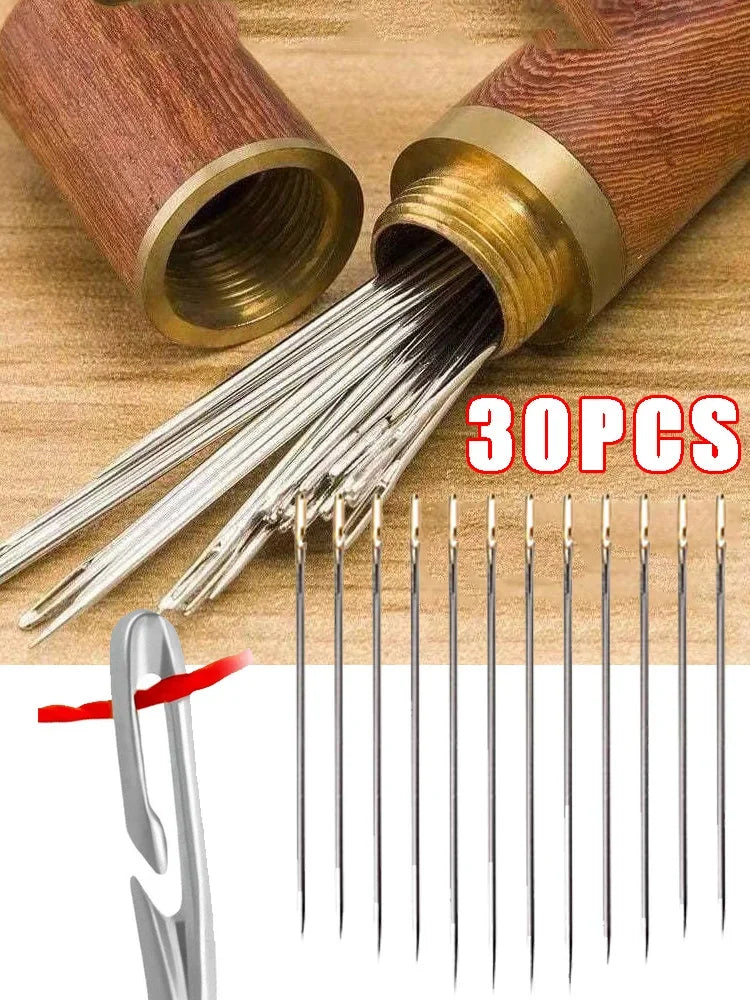 30pcs Elderly Blind Sewing Needles Stainless Steel Quick Automatic Self-Threading Stitching Pins DIY Punch Needle Threader for E