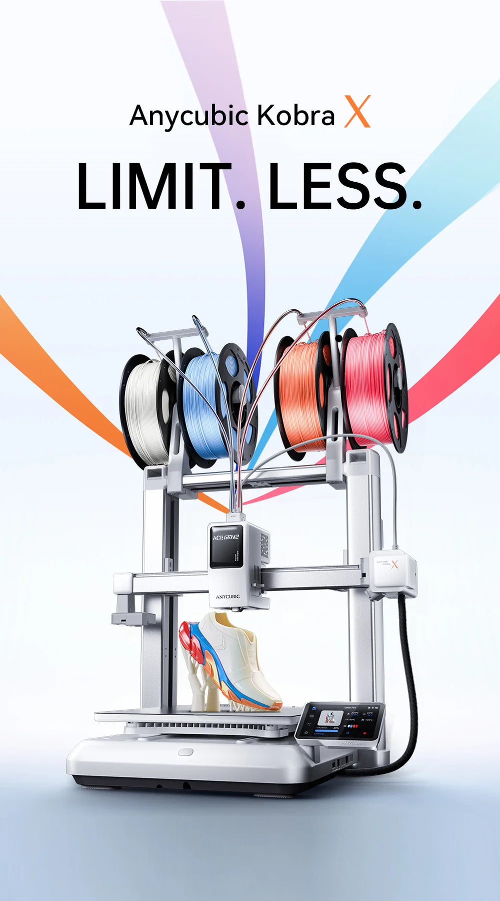 ANYCUBIC Kobra X 600mm/s Max Print Speed 3D Printer 2x Time & Material Savings Up To 19 Colors Printing AI Detection 3D Printer
