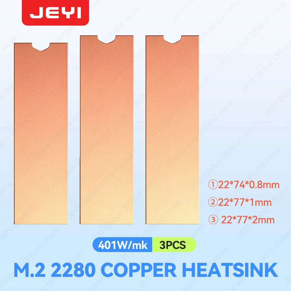 Clearance_JEYI Copper M.2 HeatSink, 3pcs 2280 SSD Copper Cooler Solid State Disk Radiator with Thermal Silicone Pad for Laptop D