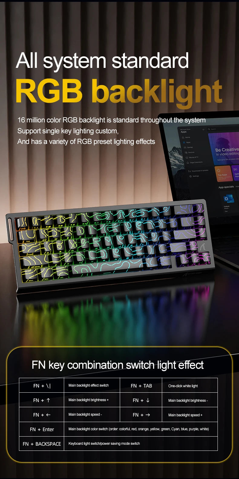 ATTACK SHARK X68HE Keyboard, PBT Double-Shot, RGB, 0.01mm, Baiyu Magnetic Switches,