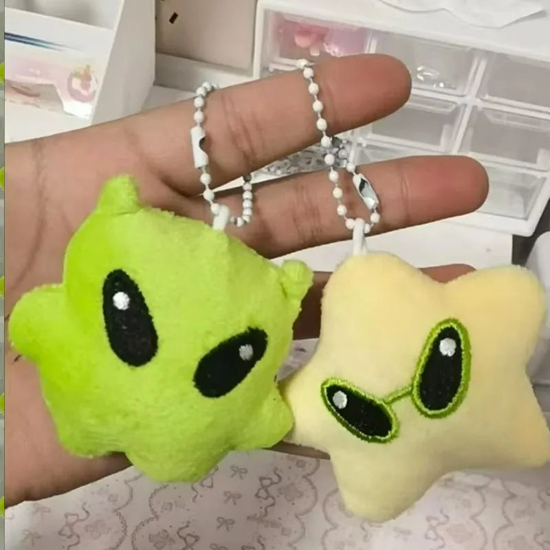 1/2Pcs Cartoon Plush Alien Keychain Cute Handbag Backpack Fluffy Car Phone Strap Accessory Gifts Kawaii Decor Star Doll Keyrings