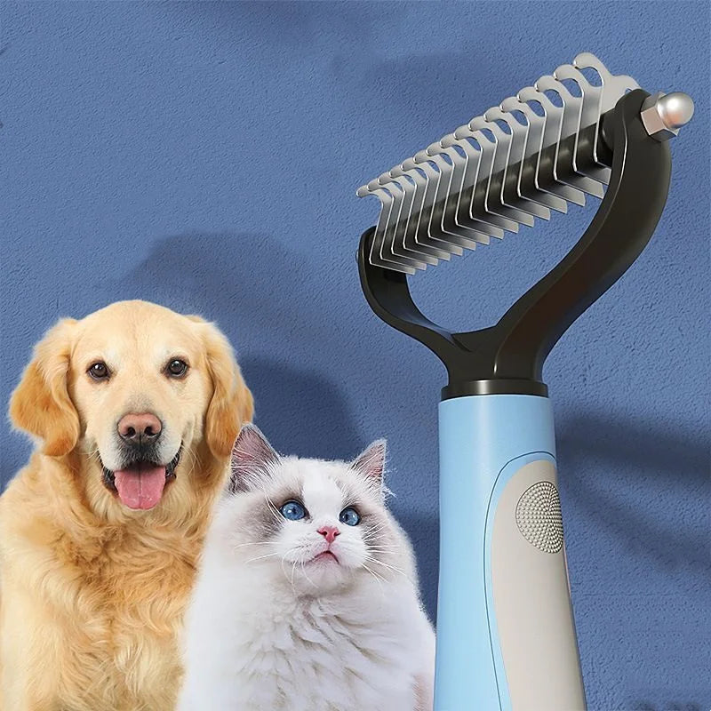 Cepillo de aseo para mascotas de acero inoxidable de doble cara: peine para eliminar el pelo, cepillo para desenredar el pelo de perros y gatos, esencial para el aseo de gatos