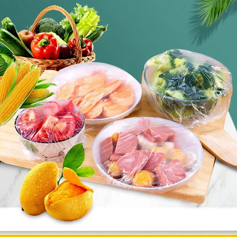 Disposable Colorful Cling Film Cover Food Grade Fresh-keeping Plastic Bag Dust Elastic Cover Kitchen Refrigerator Accessories