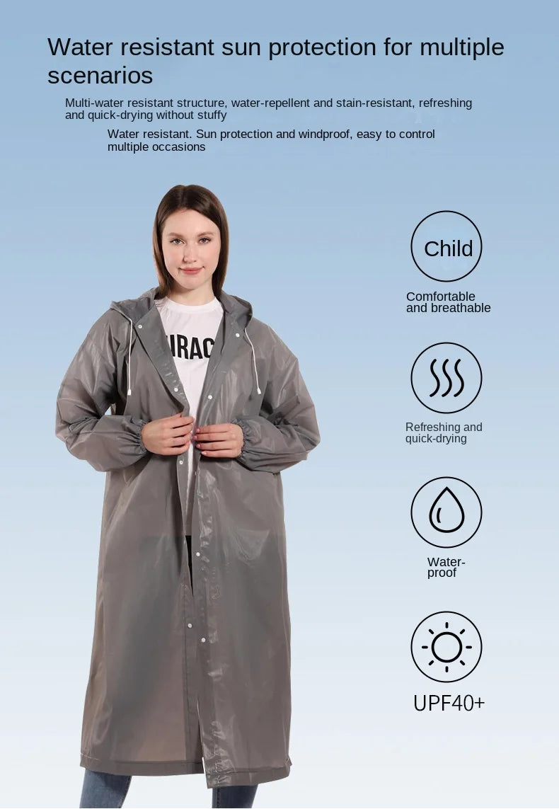High Quality 1piece 145*68CM EVA Unisex Raincoat Thickened Raincoat Women Waterproof Men Black Camping Waterproof Rainwear Suit